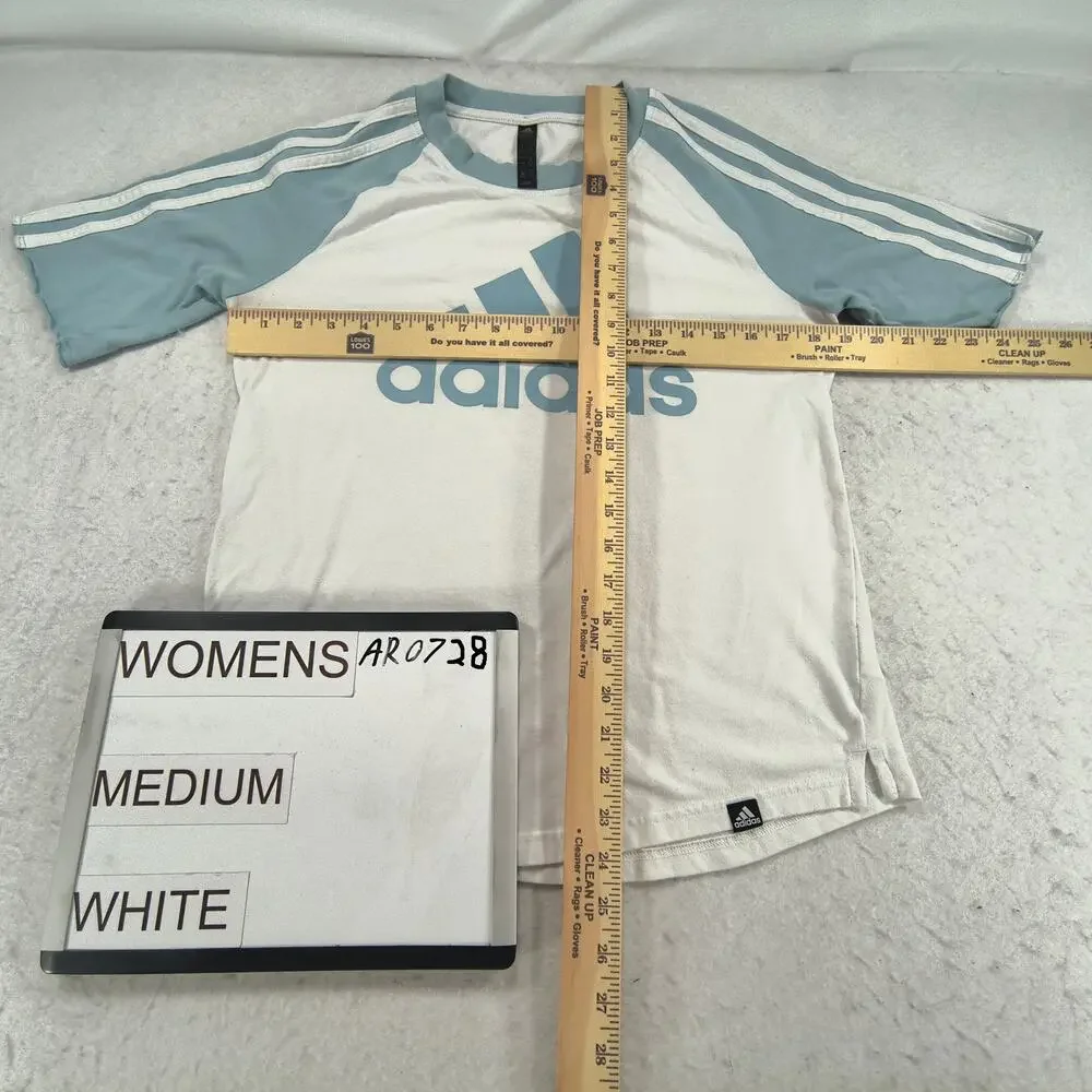 Adidas Graphic Short Sleeve Crew Neck T Shirt Womens Size Medium M White Blue - Picture 5 of 9